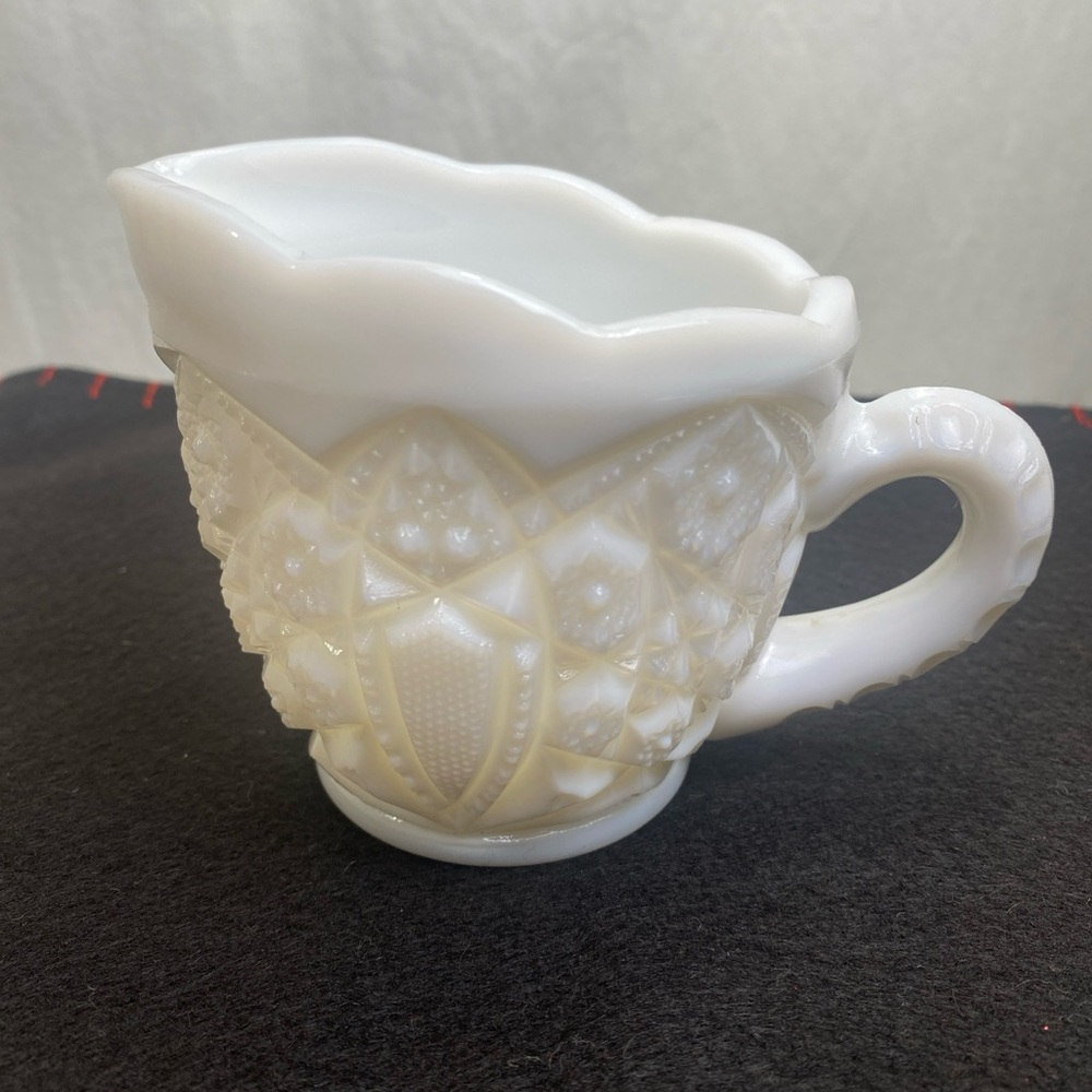Vintage McKee Fentec Kemble Milk Glass Creamer Stars And Buttons Pattern 4in